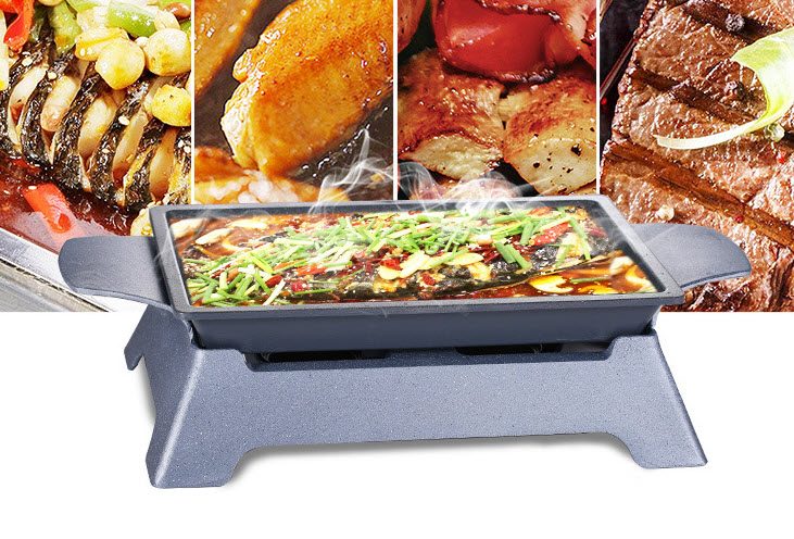 Khay hấp cá hâm nóng hải sản món ăn buffet kèm bộ bếp cồn XF016
