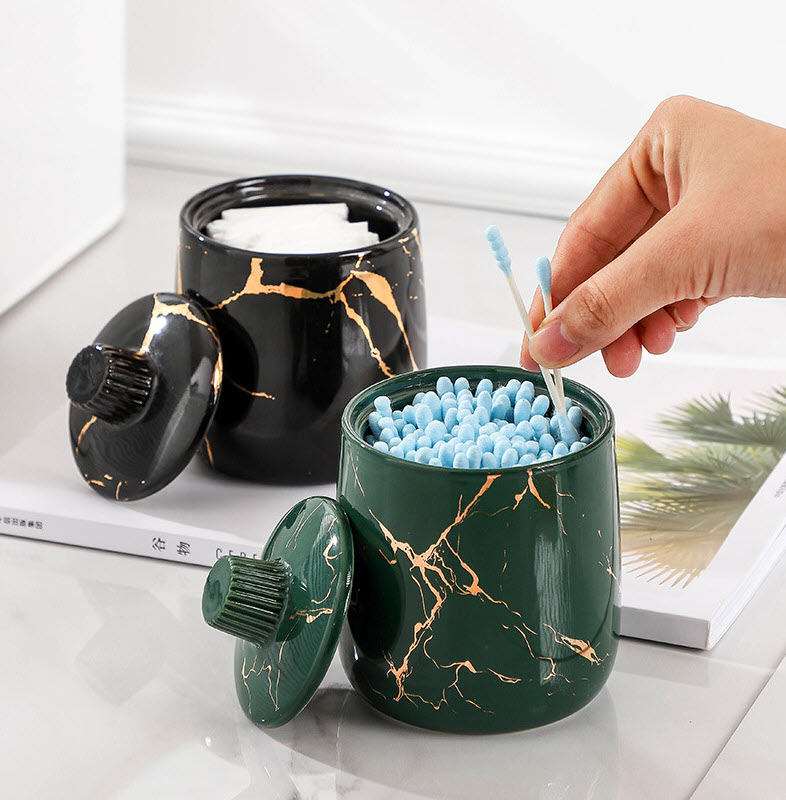 Hũ gốm sứ đựng bông tẩy trang bông tăm Jiage02.
