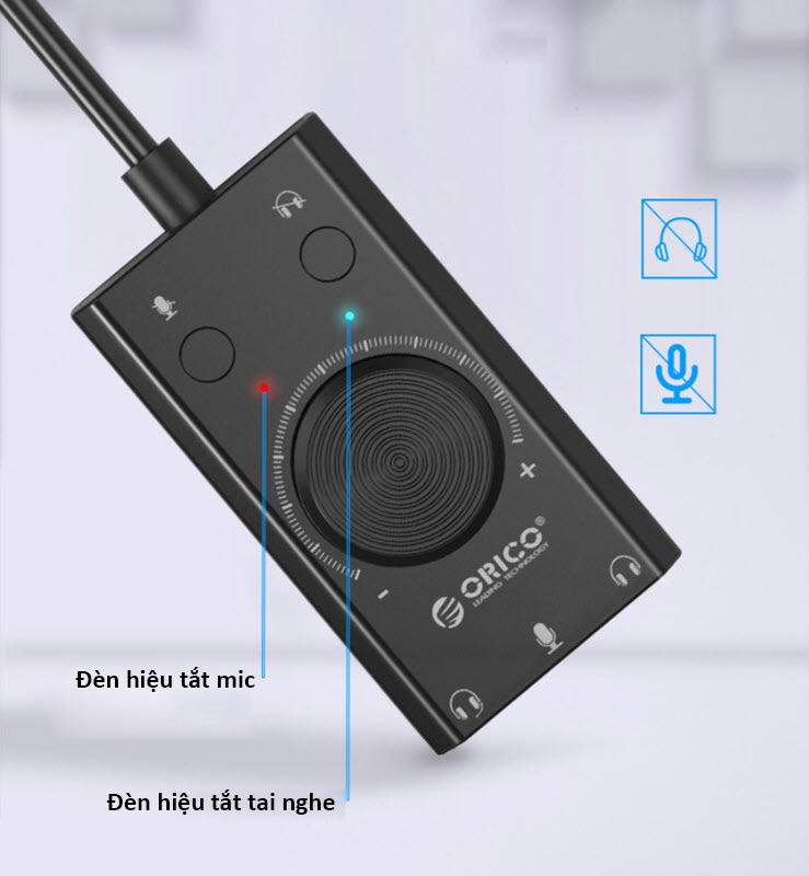 Sound card gắn ngoài Orico SC2 hỗ trợ 2 tai nghe và 1 mic