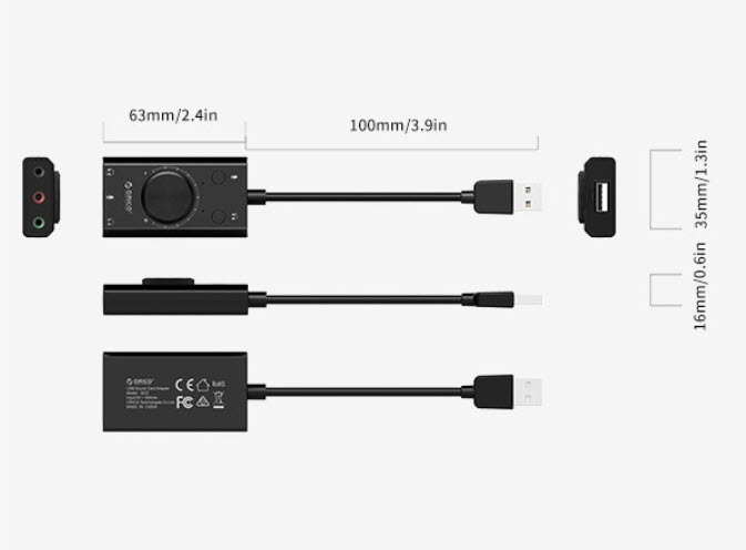 Sound card gắn ngoài Orico SC2 hỗ trợ 2 tai nghe và 1 mic