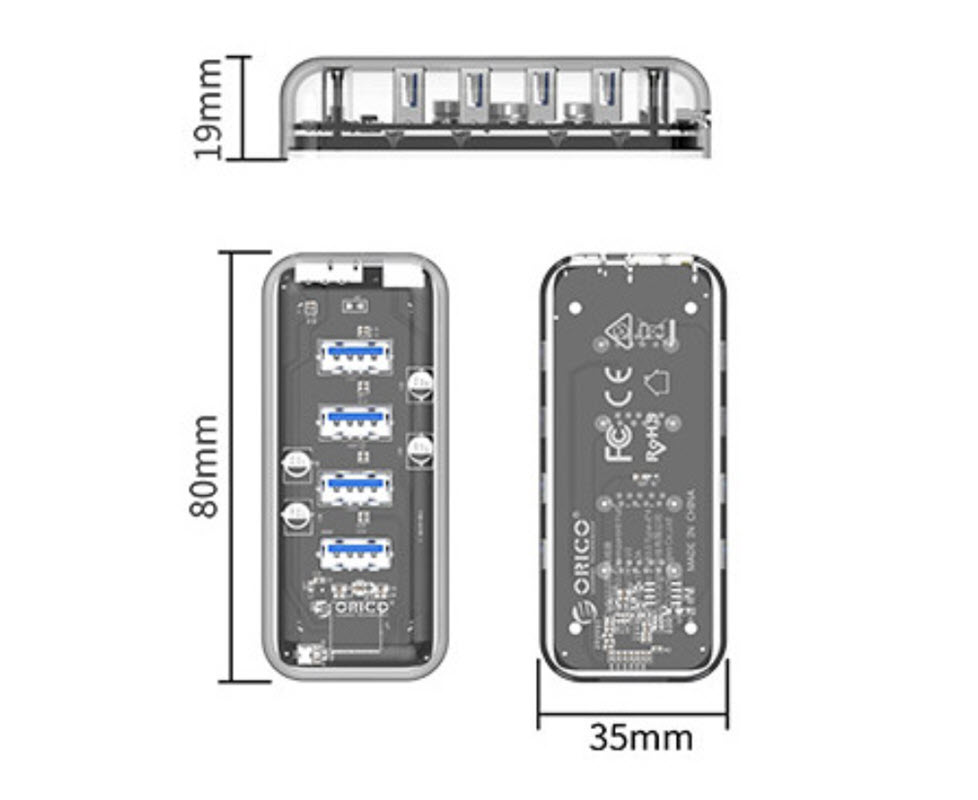 Hub bộ chia usb 4 cổng Orico F4UU3CR chuẩn USB3.0
