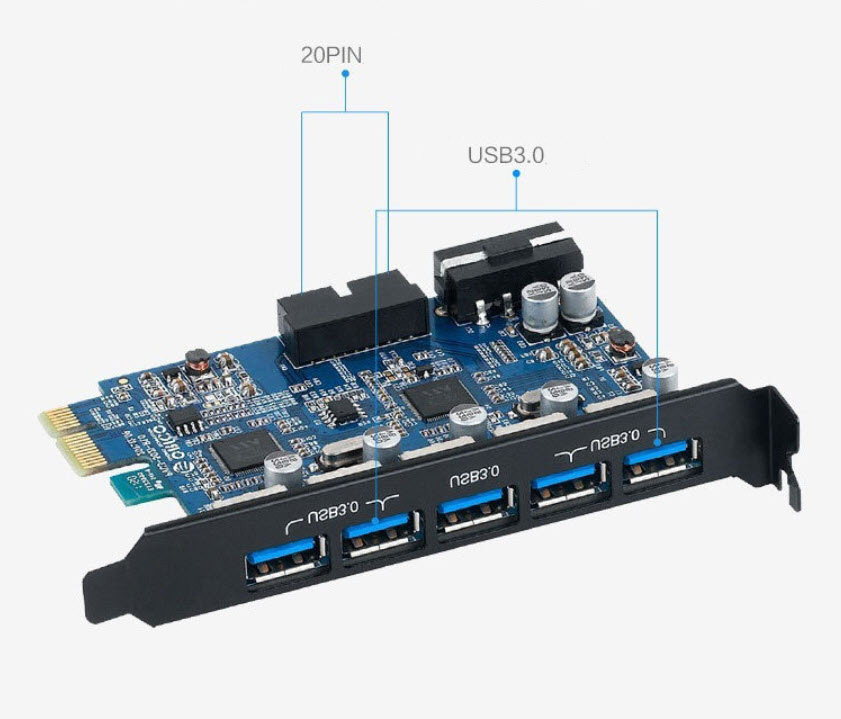 Card chuyển PCI-E sang 5 cổng USB chuẩn 3.0 Orico PVU35O2I cho máy tính