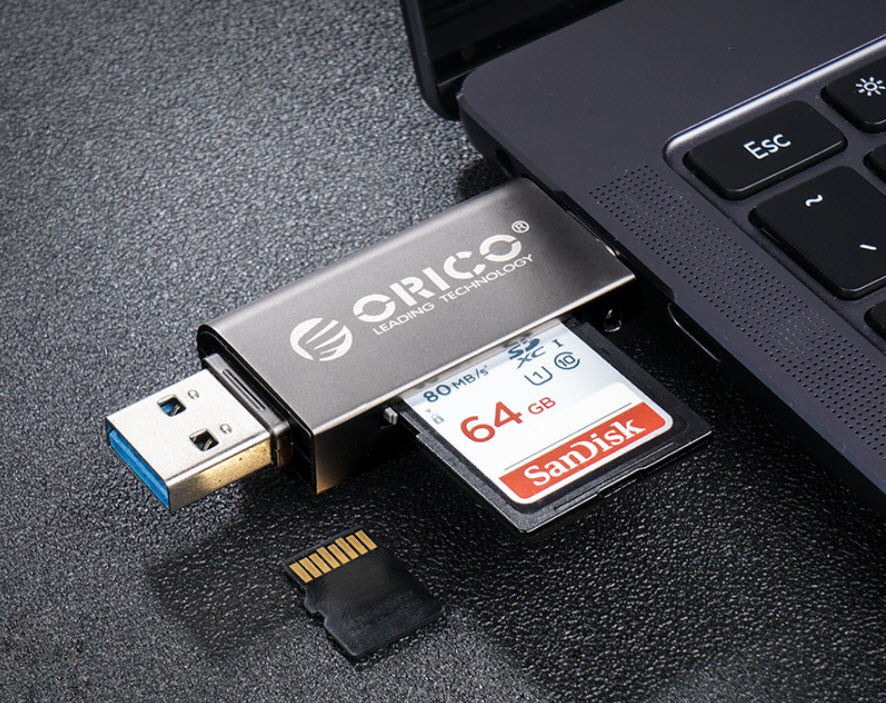 Đầu đọc thẻ nhớ chuẩn USB3.0 và Type-C Orico CDR02BK