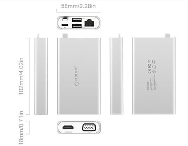 Dock station Type-C Orico ADS2R chia cổng USB3.0 VGA HDMI Ethernet USB-C
