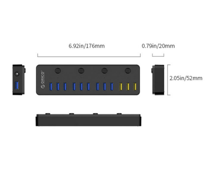Hub bộ chia USB 9 cổng 3 cổng sạc nhanh Orico P12U3 chuẩn USB3.0