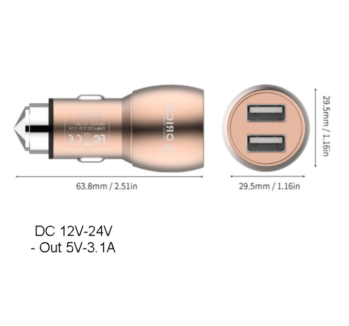 Cóc sạc điện thoại ipad cho xe hơi Orico UCM2U 2 đầu USB 2.4A