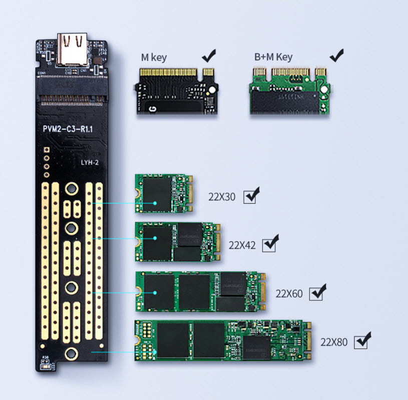 Box đựng ổ cứng M.2 NVME 2TB Type-C chuẩn USB3.1 Orico PBM2C3