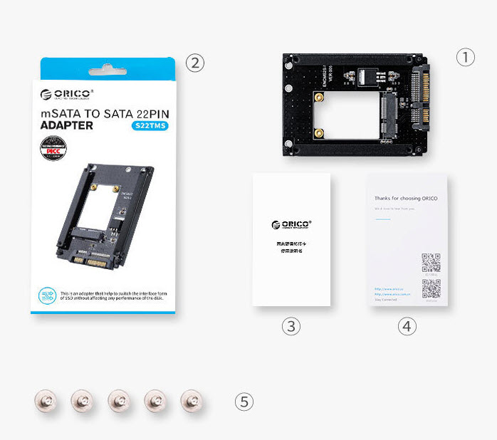 Card chuyển đổi ổ cứng mSata sang Sata 22Pin Orico S22TMS