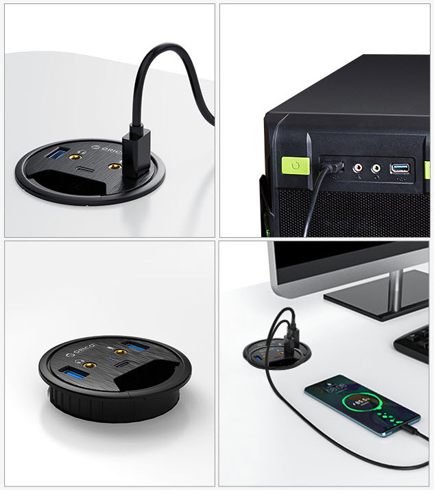 Hub bộ chia cổng USB3.0 jack audio microphone âm bàn Orico DESK2U1C