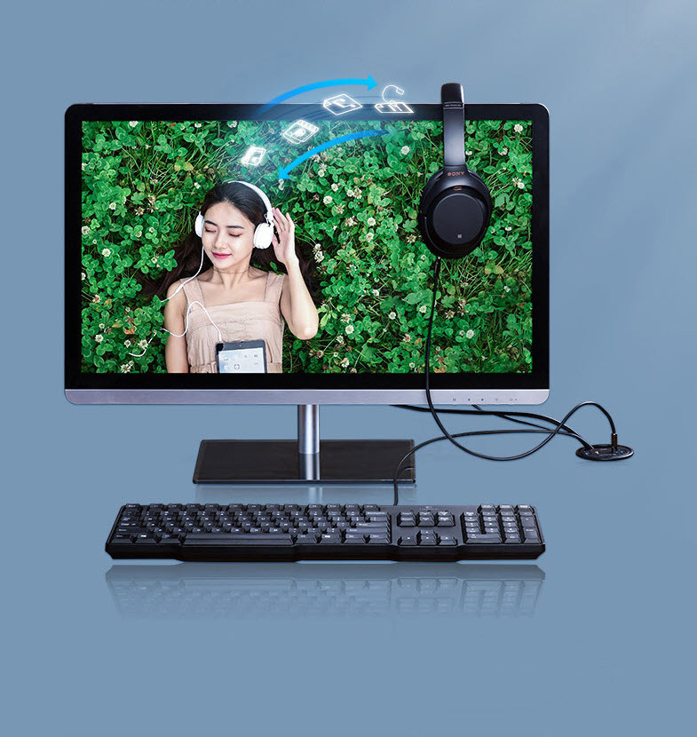 Hub bộ chia cổng USB3.0 jack audio microphone âm bàn Orico DESK2U1C