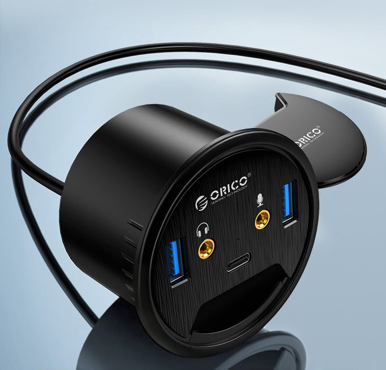 Hub bộ chia cổng USB3.0 jack audio microphone âm bàn Orico DESK2U1C