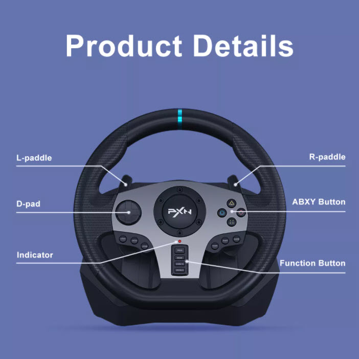 Vô lăng chơi game PXN V9 quay 900 độ hỗ trợ rung