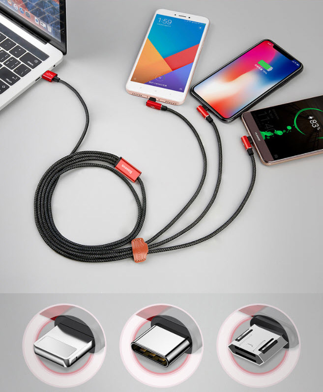 Cáp sạc 3 in 1 USB-A to Micro TypeC Lightning Baseus BS009