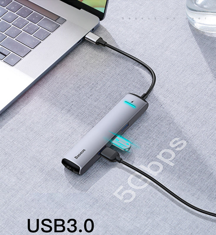 Docking Station Baseus CAHUB-J0G Type-C to HDMI/USB3.0/ RJ45 Ethernet/PD