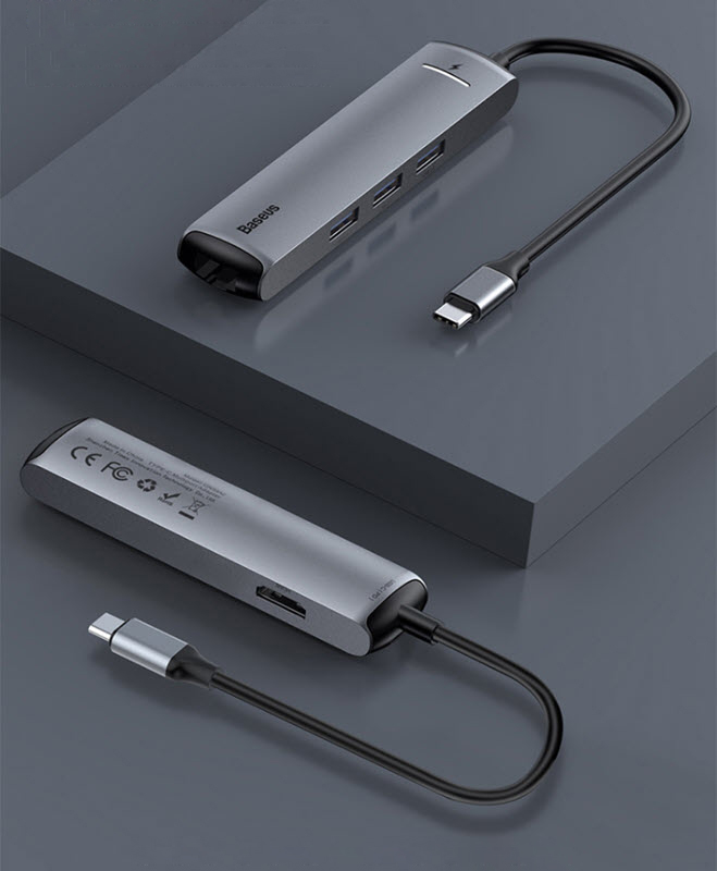 Docking Station Baseus CAHUB-J0G Type-C to HDMI/USB3.0/ RJ45 Ethernet/PD