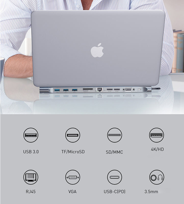Docking Station Baseus CATSX-G0G Type-C 11 cổng cho laptop