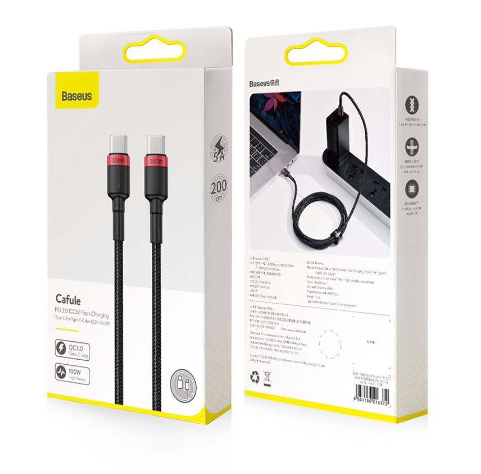 Cáp dữ liệu sạc nhanh 2 đầu USB-C Baseus Kafula cho laptop