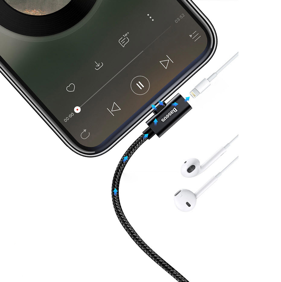 Cáp dữ liệu sạc nhanh iphone chuẩn USB3.0 hỗ trợ kết nối tai phone Baseus BSS008
