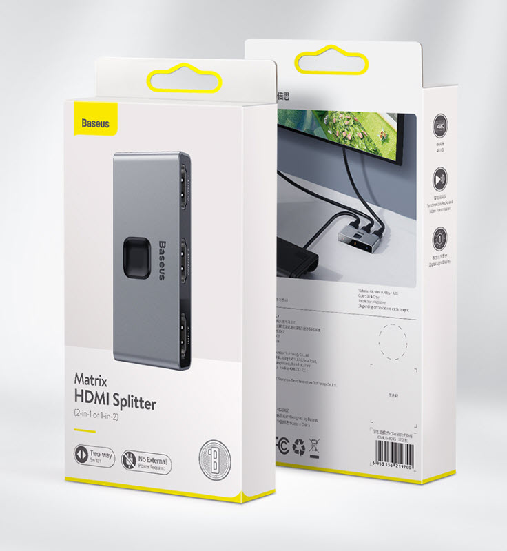Bộ chia HDMI 1 ra 2 cổng chuẩn 4K/30Hz Baseus CAHUB-BC0G