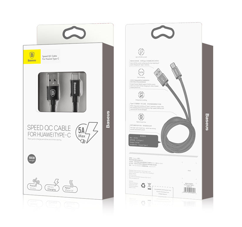 Cáp dữ liệu sạc nhanh Type-C Baseus BSS018 chịu tải cao 5A