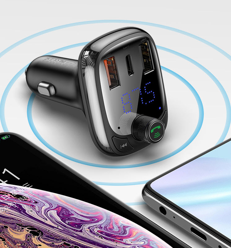 Đầu kết nối bluetooth cho xe hơi Baseus S13 cổng USB-A USB-C hỗ trợ sạc nhanh