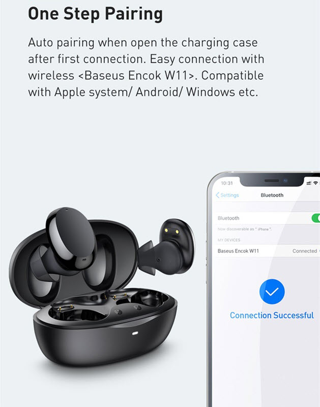 Tai nghe không dây Baseus Encok W11 bluetooth 5.0 kháng nước IPX4 điều khiển chạm