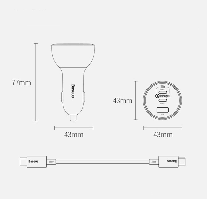 Tẩu sạc laptop điện thoại cho xe hơi Baseus CCZX-160C 20V-5A-160W