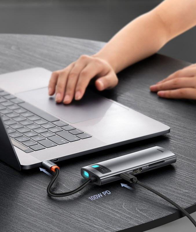 Hub bộ chia hỗ trợ sạc laptop type-C Baseus BSS035 cổng HDMI USB3.0 Type-C SD/TF card
