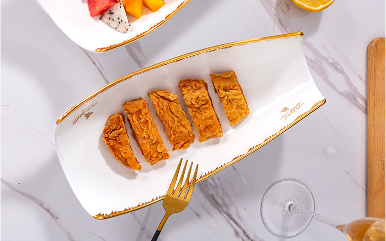 Dĩa thuyền đựng thức ăn salad gốm sứ Beiyu BY291.