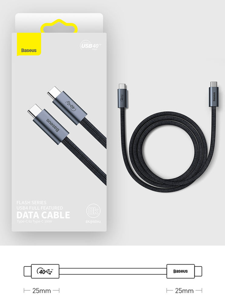 Cáp dữ liệu 2 đầu Type-C chuẩn USB4.0 hỗ trợ 8K/60Hz Baseus BSS039