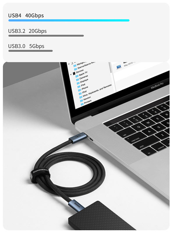 Cáp dữ liệu 2 đầu Type-C chuẩn USB4.0 hỗ trợ 8K/60Hz Baseus BSS039
