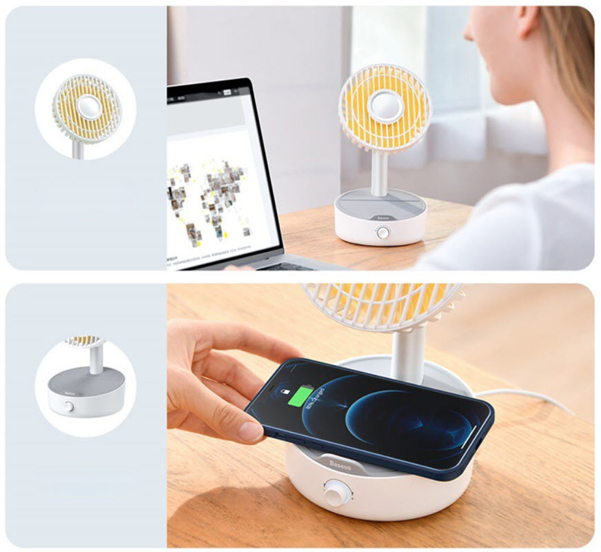 Quạt bàn mini kèm sạc không dây chuẩn Qi Baseus BSW513