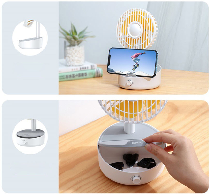 Quạt bàn mini kèm sạc không dây chuẩn Qi Baseus BSW513