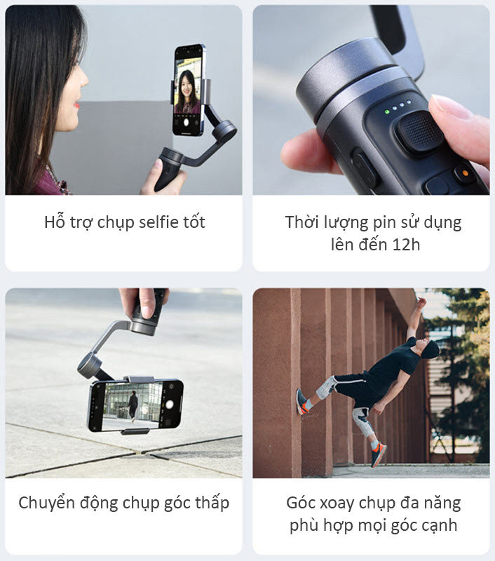 Tay cầm chống rung gimbal Baseus BC02 bám theo chuyển động kết nối bluetooth