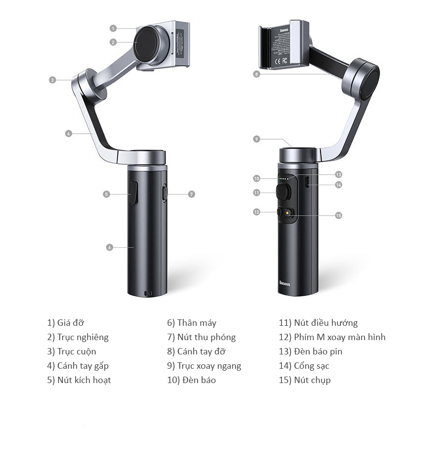 Tay cầm chống rung gimbal Baseus BC02 bám theo chuyển động kết nối bluetooth