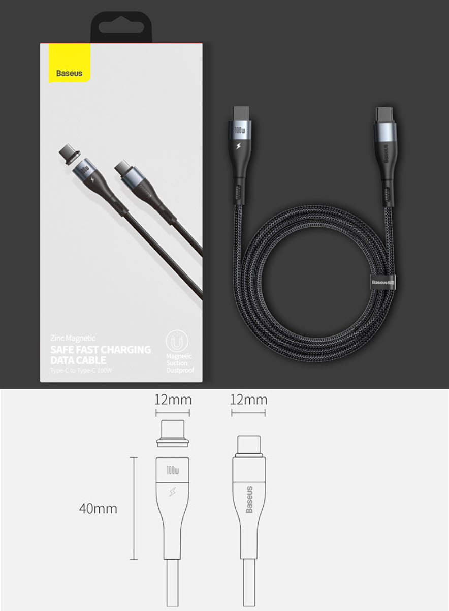 Cáp sạc nhanh từ tính 100W cho laptop điện thoại Type-C to C Baseus BSS048