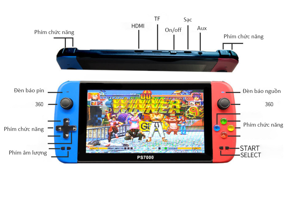 Máy chơi game cầm tay hệ PSP NES GBA màn hình 7inch OEM BB-PS7000