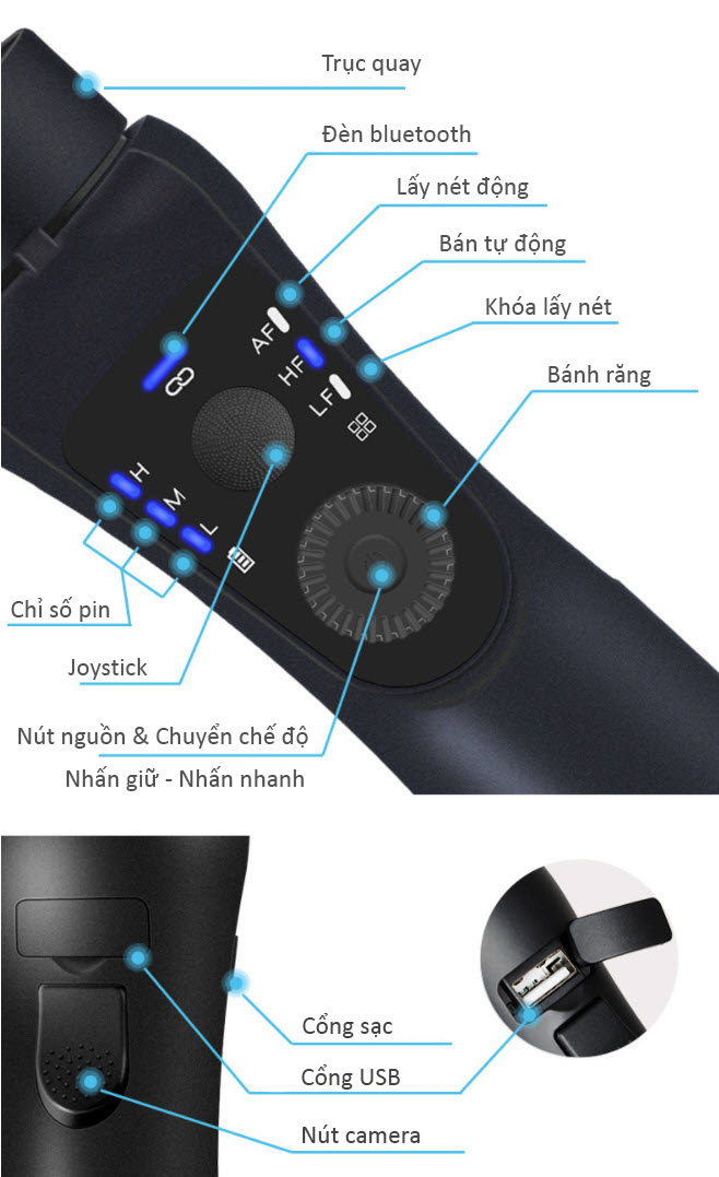 Gimbal tay cầm chống rung 3 trục cân bằng Iekuco S5B