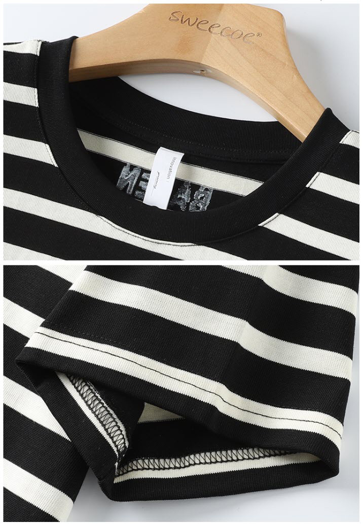Áo thun nam 100% cotton Sweecoe SWJ317 phối sọc ngang