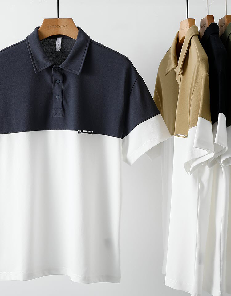 Áo thun polo nam Sweecoe SW90015 phối màu Japanese style 2022