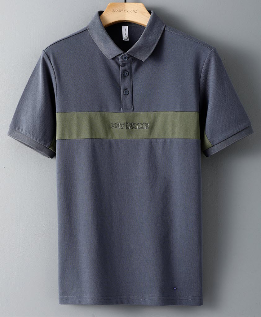 Áo thun polo nam phối sọc Sweecoe SWE95003 summer style 2022