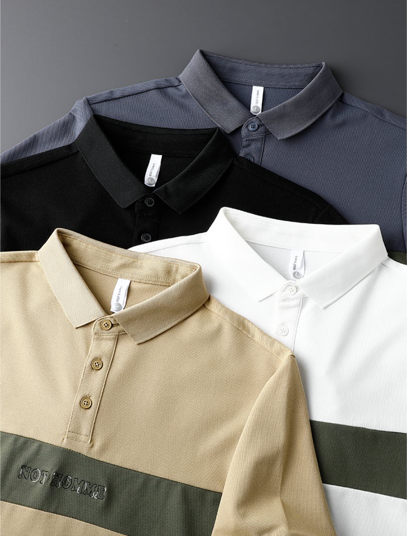Áo thun polo nam phối sọc Sweecoe SWE95003 summer style 2022