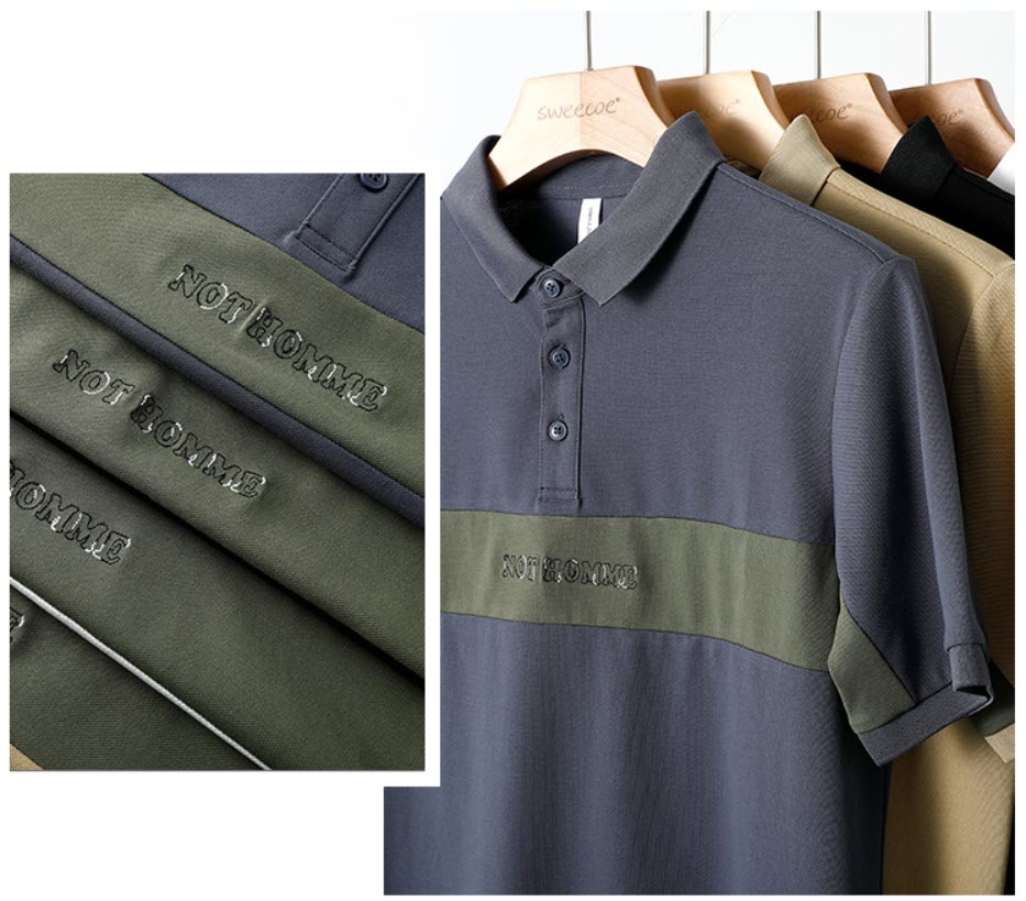 Áo thun polo nam phối sọc Sweecoe SWE95003 summer style 2022