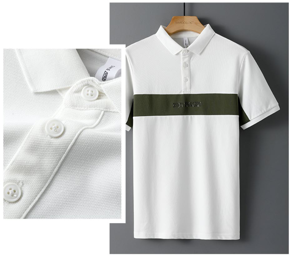 Áo thun polo nam phối sọc Sweecoe SWE95003 summer style 2022