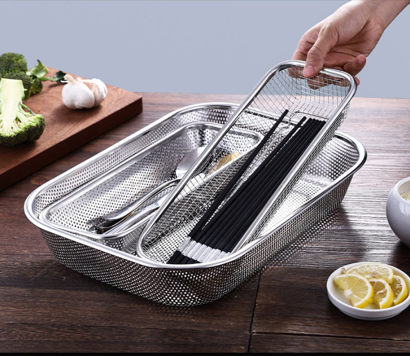 Bộ rổ đựng muỗng đũa inox 304 OEM CM1108 cho nhà hàng khách sạn gia đình