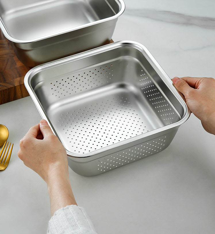 Bộ khay rổ inox 304 đựng và rửa rau củ quả OEM CM51