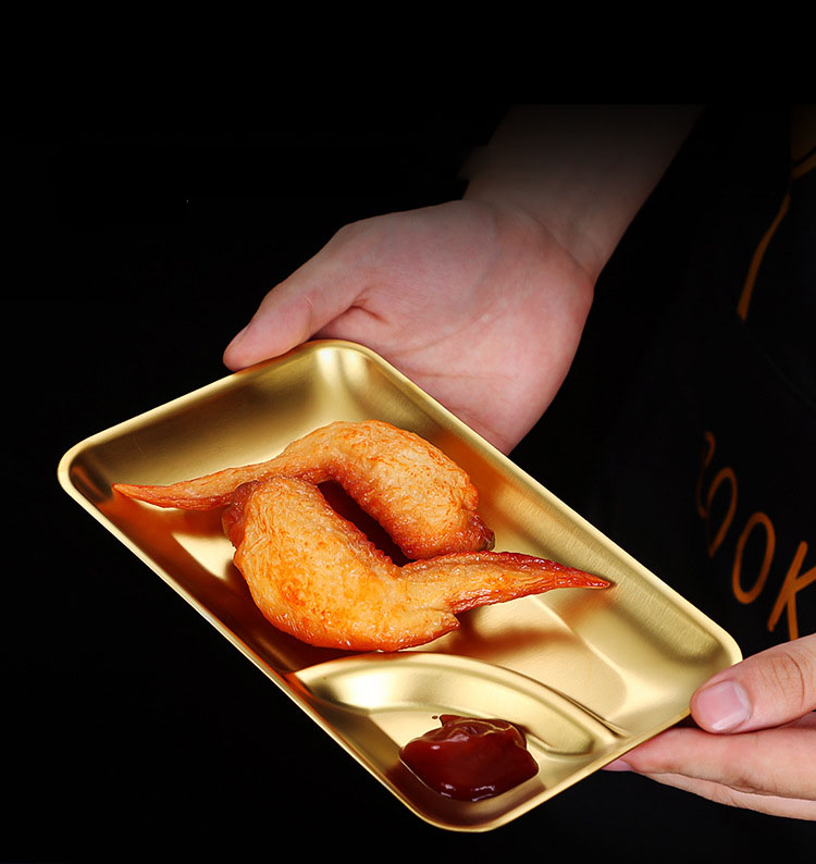 Đĩa đựng gà - khoai tây chiên - phi lê cá - thức ăn nhanh có ngăn sốt inox 304 A8888