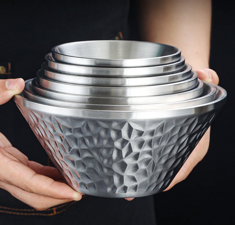 Chén inox tô inox vân búa 2 lớp cách nhiệt OEM CM017