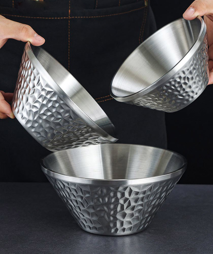 Chén inox tô inox vân búa 2 lớp cách nhiệt OEM CM017