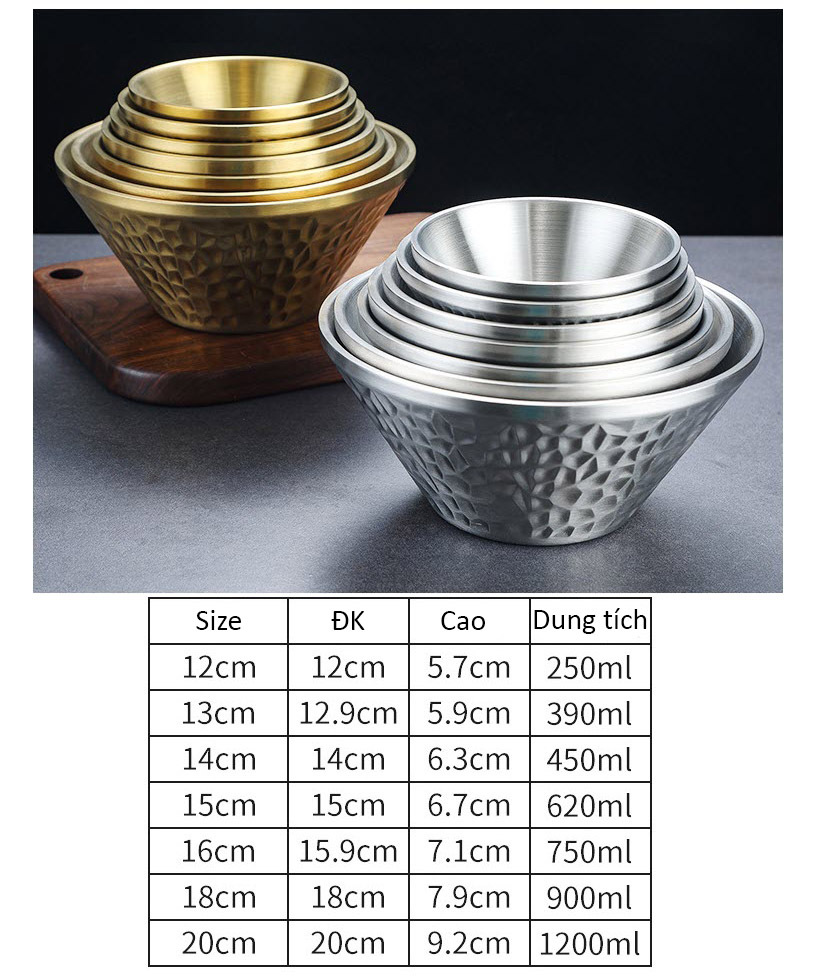 Chén inox tô inox vân búa 2 lớp cách nhiệt OEM CM017
